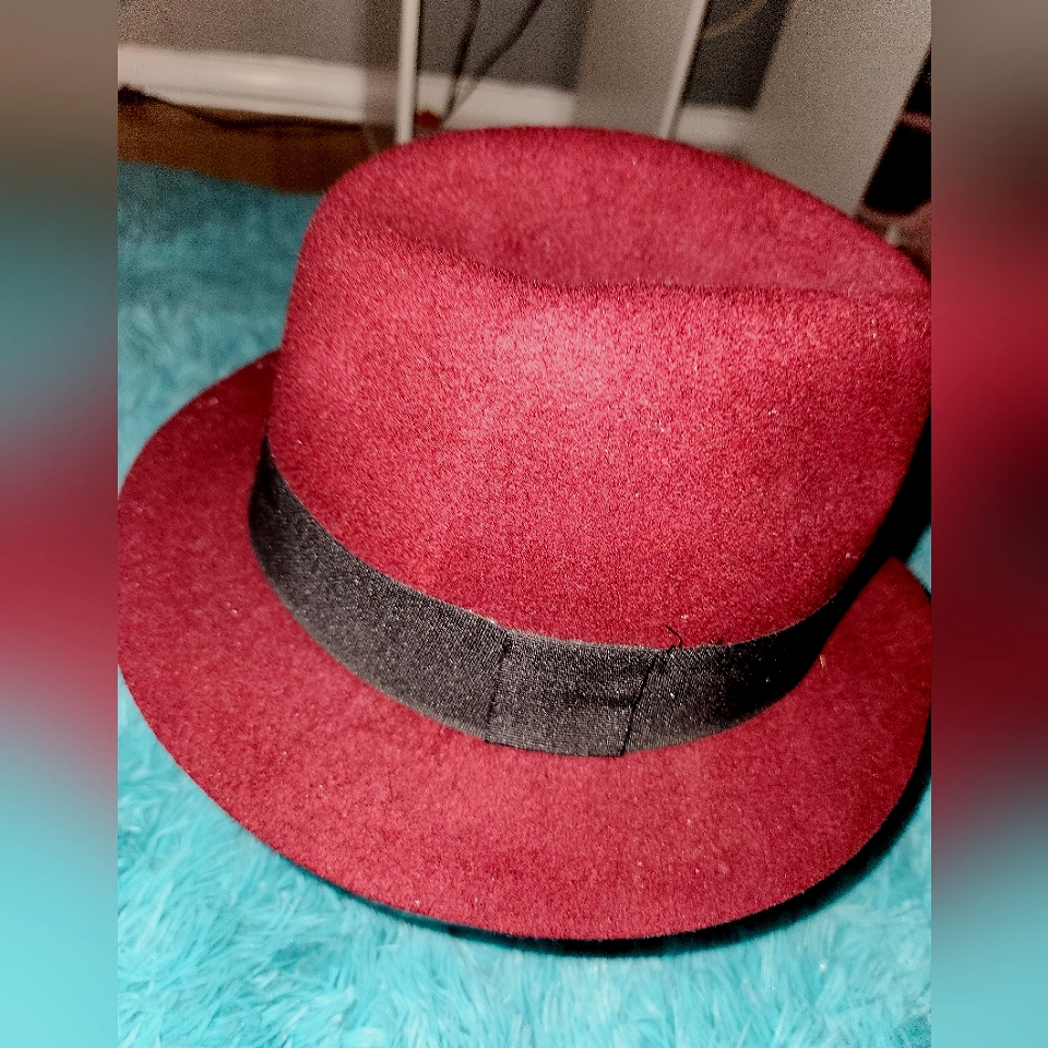 Unisex Fedora Wide Brimmed Billycock Fedora Hat Cap Wool Wine/Red/Burgundy